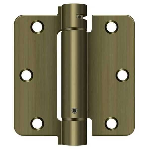 Spring Hinge Antique Brass 3.5"X3.5"X1/4, Mfr#: DSH35R45, DELTANA
