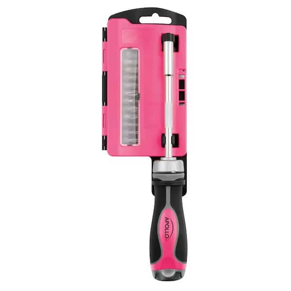 Ratcheting Screwdriver Set, 13 In 1, Pink
