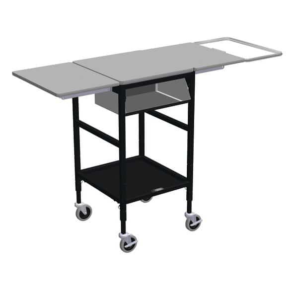 Sm Mobile Table w/Drop Lvs, Org. Bin, Trash Bag Holder & Bottom Shelf
