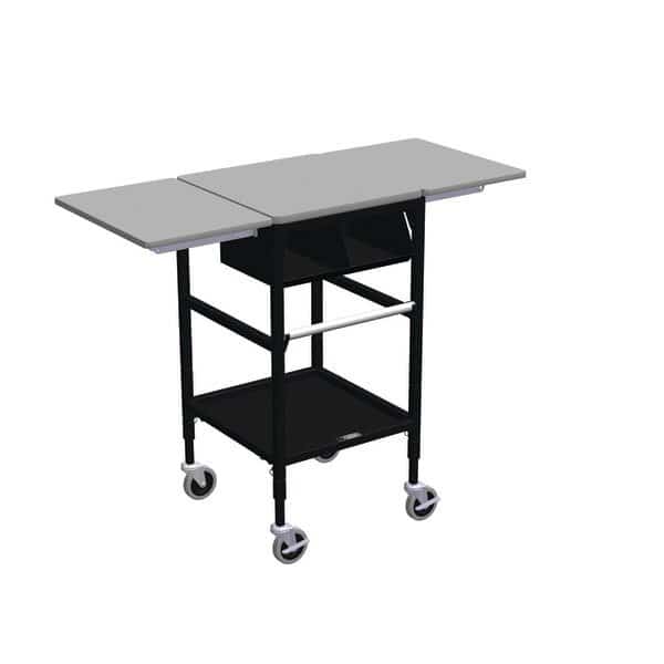 Sm Mobile Table w/Drop Lves, 2 Comp Org Bin, Roll Tag Bar & Btm Shelf
