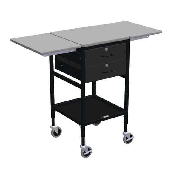 Sm Mobile Work Table w/Drop Leaves, 2 Locking Drawers & Btm Shelf