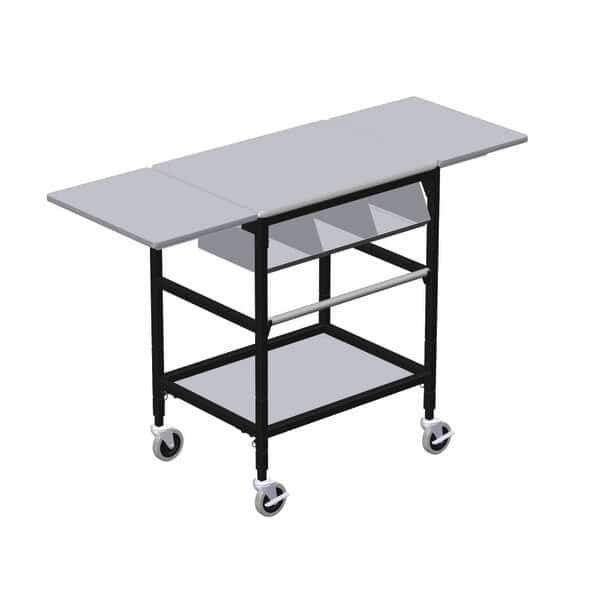 Mobile Table w/ Drop Lves, 3 Comp Org Bin, Roll Tag Bar & Btm Shlf