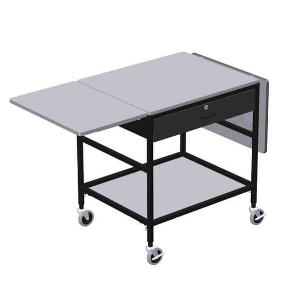 Mobile Work Table with Drop Leaves, 1 Locking Drawer & Btm Shelf