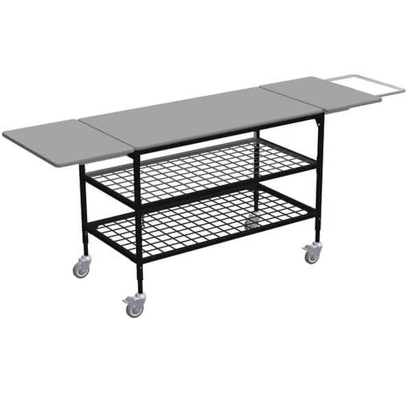 Large Table with Drop Lves, Trash Bag Holder, Mid & Btm Grid Shlf