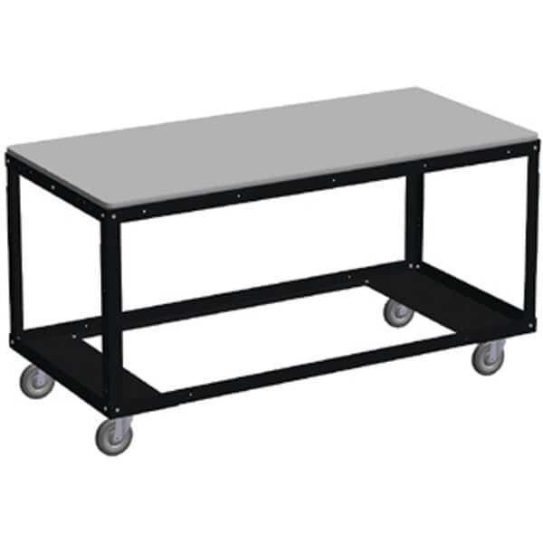Heavy Duty Mobile Work Table with Drop Leaves & Bottom Grid Shelf