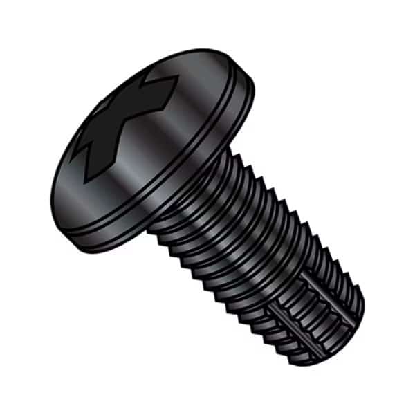 Thread Cutting Screw, #10-32 x 1/2 in, Black Oxide Steel Pan Head Phillips Drive, 7000 PK