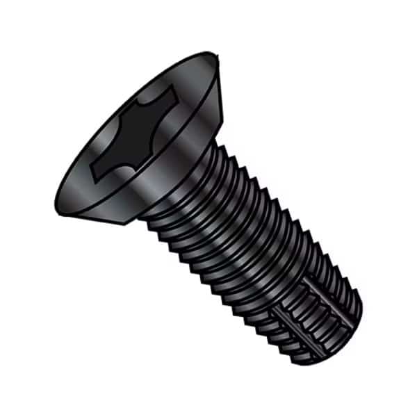 Thread Cutting Screw, #8-32 x 3/8 in, Black Oxide Steel Flat Head Phillips Drive, 10000 PK