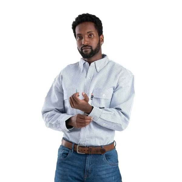 Flame Resistant Button Down Plaid Long S
