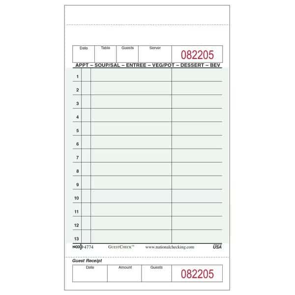 Guest Check Cardboard 1Pt,13 Line,PK2500, Mfr#: G4774SP, NCC