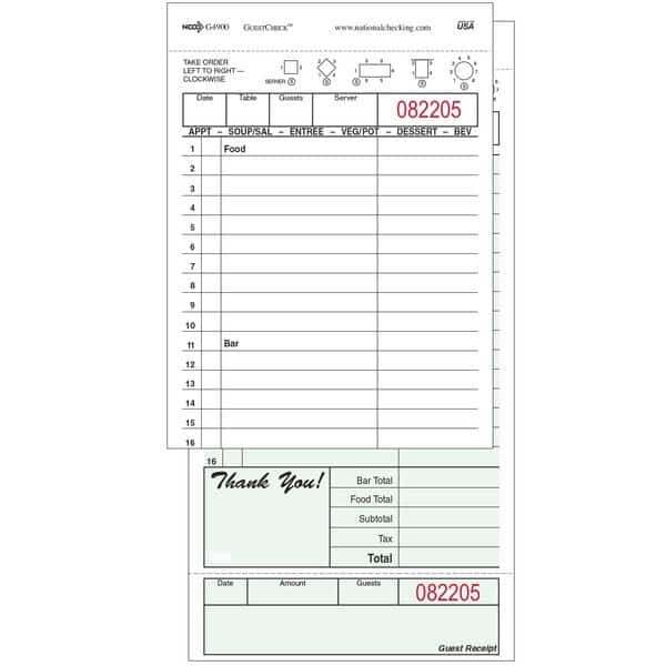 Carbon 16 Line Guest Checks 2Pt, PK2500, Mfr#: G4900, NCC