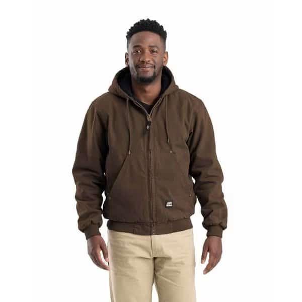 Heartland Washed Duck Hooded Work Jacket, 100% cotton sanded duck, Bark, 5XLT