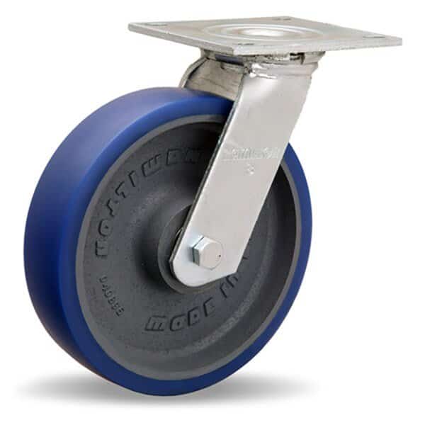 Medium Service Swivel Caster, 8" x 2" Ergo-Glide Polyurethane (85A) on Cast Iron Wheels