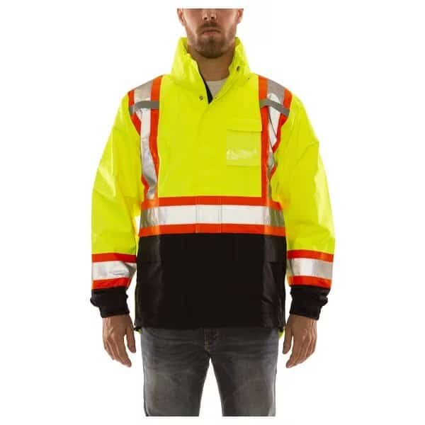 Rain Jacket, Polyester, Class 3 R, Green, XL