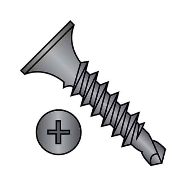 Drywall Screw, #7 x 1 in, Steel, Flat Head Phillips Drive, 10000 PK