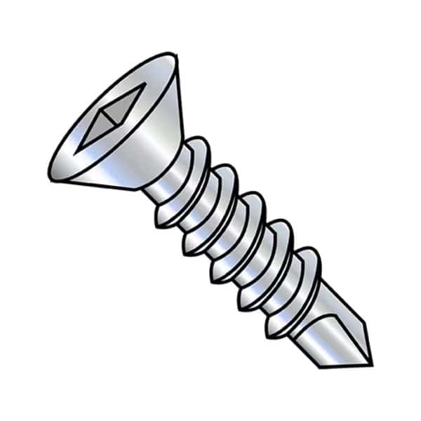 Self-Drilling Screw, #6-20 x 1 in, Zinc Plated Steel Flat Head Square Drive, 10000 PK