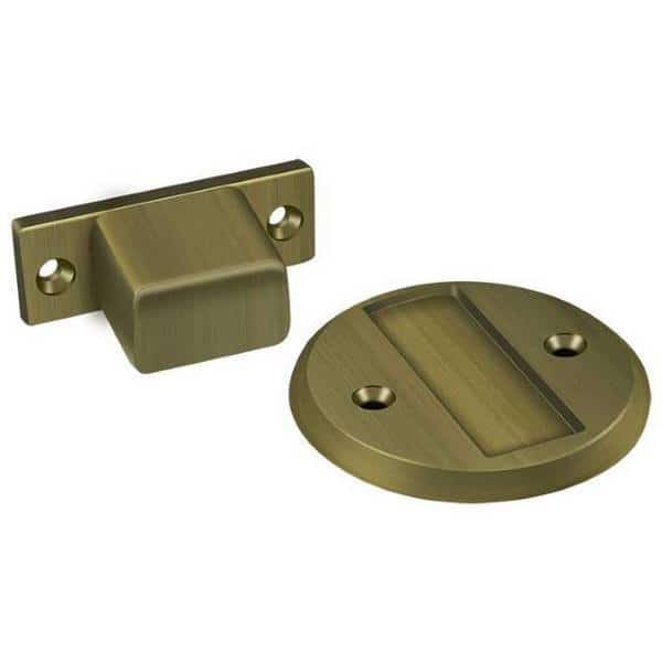 Magnetic Door Holder Flush 2-1/2" Diameter Antique Brass