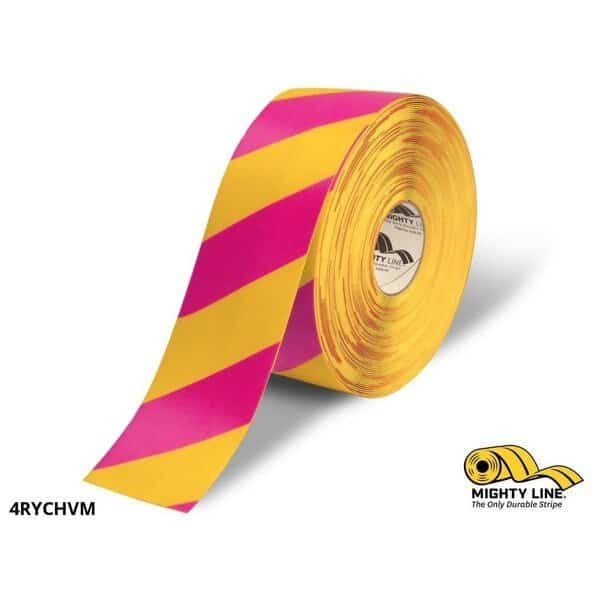 Industrial Safety Floor Marking Tape PVC Yellow/Magenta Chevrons, 4" W x 100 ft. L