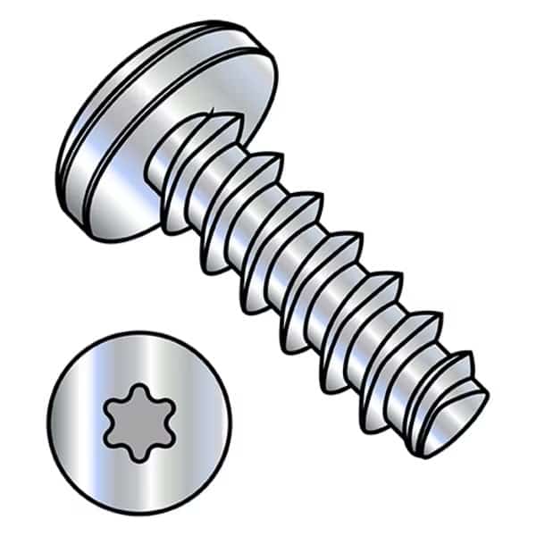 Thread Forming Screw, M4-1.75 x 12 mm, Zinc Plated Steel Pan Head Torx Drive, 7000 PK