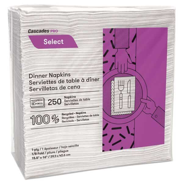 Dinner Napkin, 1/8 Fold, White, PK3000