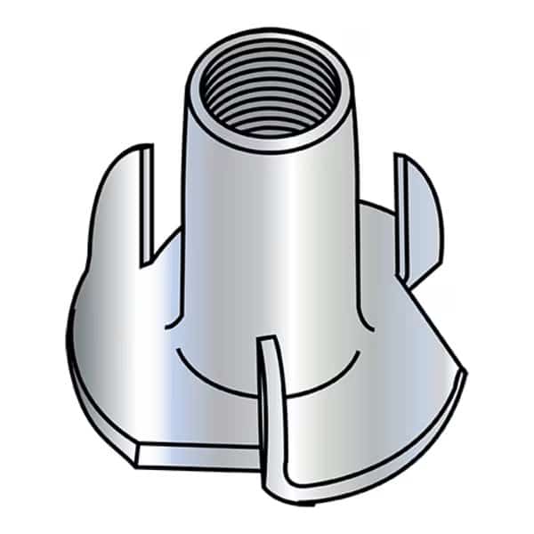 T-Nut, 3 Prongs, #8-32, Steel, Zinc Plated, 0.208 in Barrel Dia, 1/4 in Barrel Ht, 2000 PK