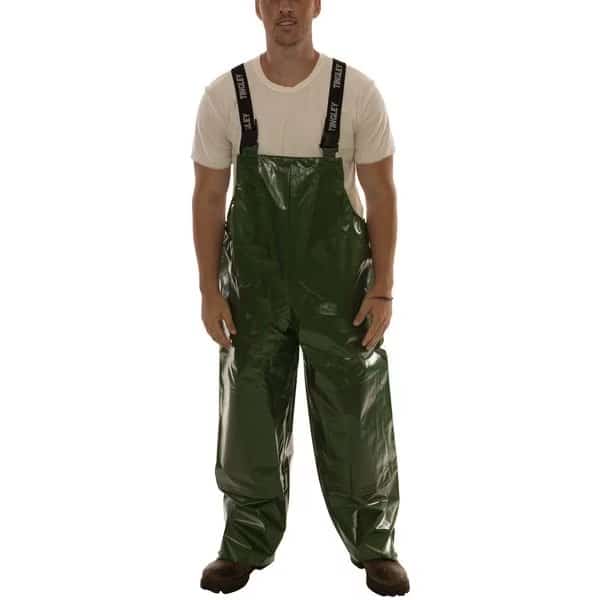 Rain Bib Overall, Polyurethane, 32 in Inseam, 52 in to 54 in Waist, 0.25 mm Thickness, Green, 3XL