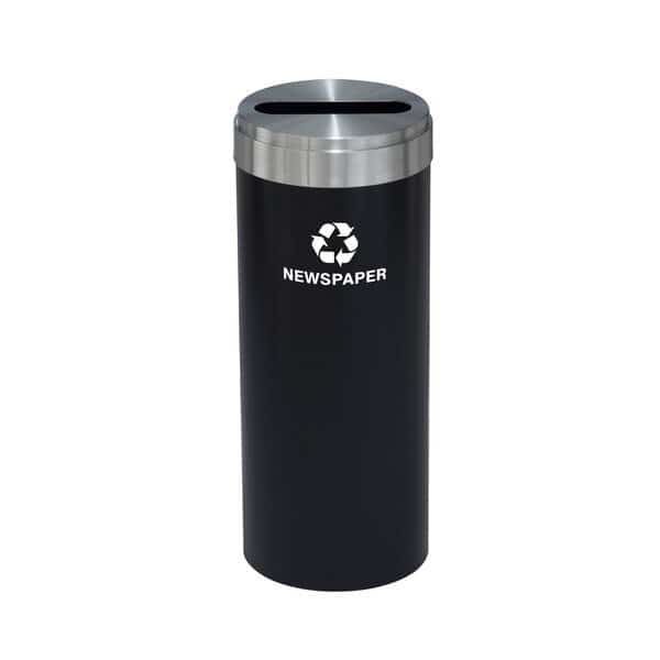 15 gal Round Recycling Bin, Satin Black/Satin Aluminum