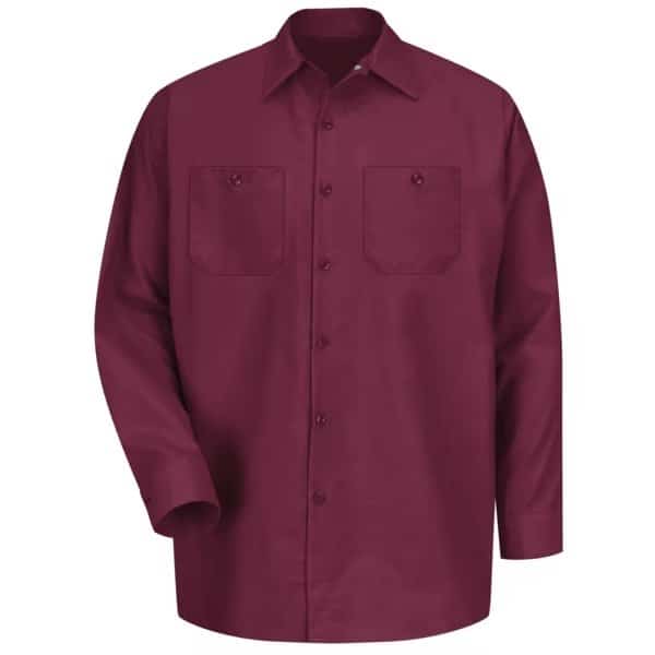 Men's Long Sleeve Industrial Work Shirt, Cotton/Polyester, Button Fronts, 2 Pocket(s), Burgundy