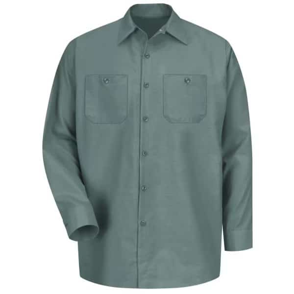 Men's Long Sleeve Poplin Work Shirt, Cotton/Polyester, Button Fronts, 2 Pocket(s), Light Green, 4XL