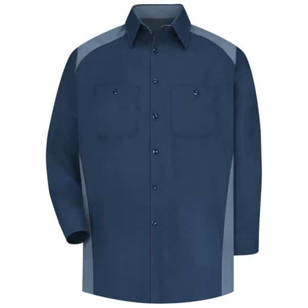 Men's Long Sleeve Motorsports Shirt, 65% Polyester/35% Cotton, Button Fronts, Navy/Postman Blue, L