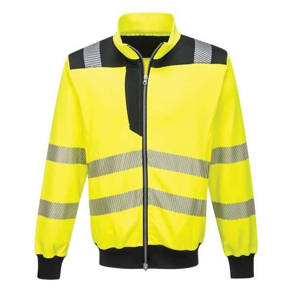 PW3 Hi-Vis Sweatshirt, 100% Polyester, Zip, Yellow/Black, S