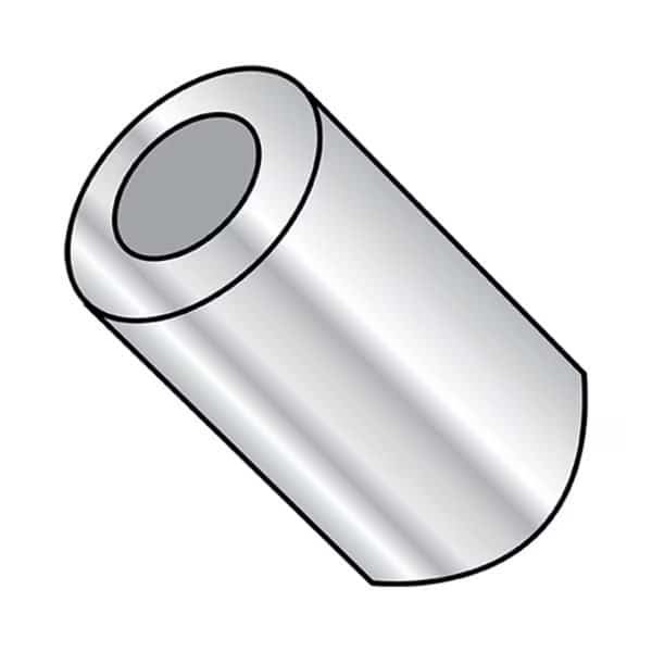 Round Spacers, 8X5/8 #1/4 ROUND , PK1000, #8 Screw Size, Aluminum, 5/8 in Overall Lg, 1000 PK