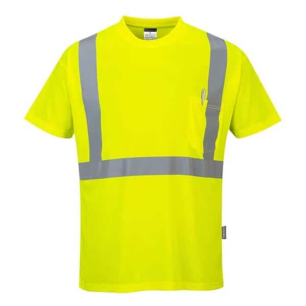 Hi-Vis Pocket T-Shirt, Class 2, Type R, 100% Polyester, Yellow, XL