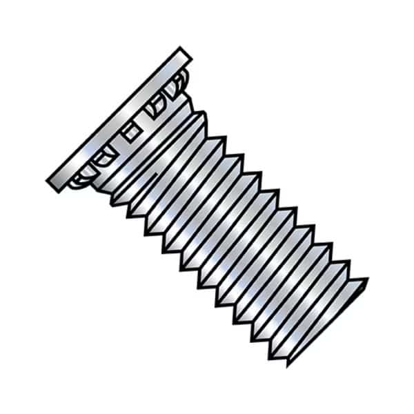 Self-Clinching Stud, M6-1.0X12, 12, Flush Head Self Clinching, Steel, Zinc Plated Finish, 4000 PK