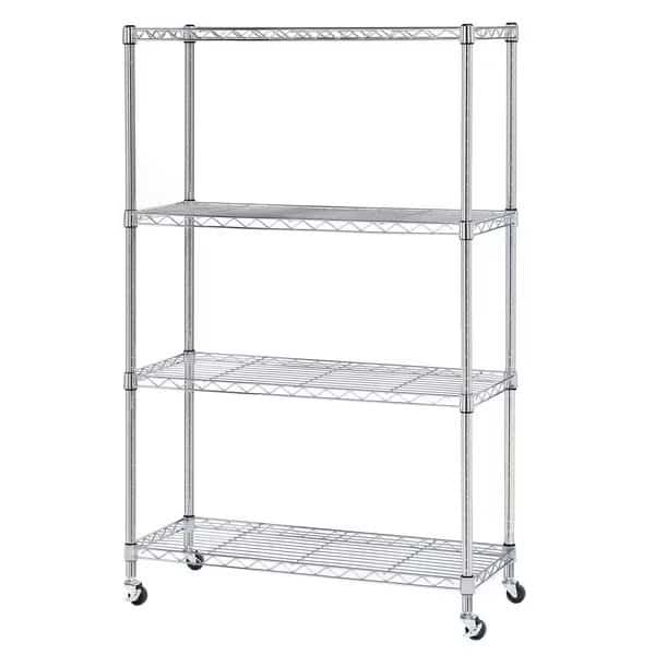 Steel Wire Shelving, 4 Tier, Chrome, 14 in D, 36 in W, 54 in H, Chrome-plated