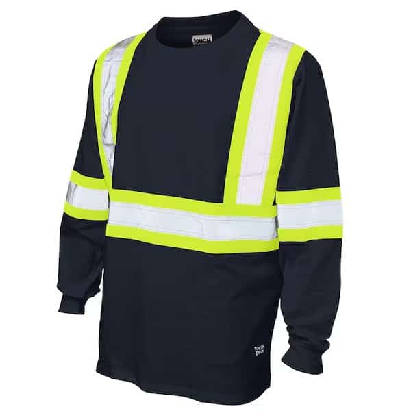 L/S Safety T-Shirt w/100pct. Cotton, Navy, TOUGH DUCK, Mfr# ST211