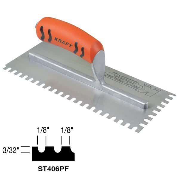 U-Notch Trowel, 1/8" x 1/8" x 3/32, SUPERIOR TILE CUTTER AND TOOLS, Mfr# ST406PF