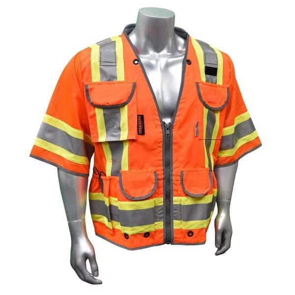 Two-Tone Hi-Vis Engineer Vest w/Sleeves 3XL Class 3 , Zipper 12 Pockets, 2 Mic Tab