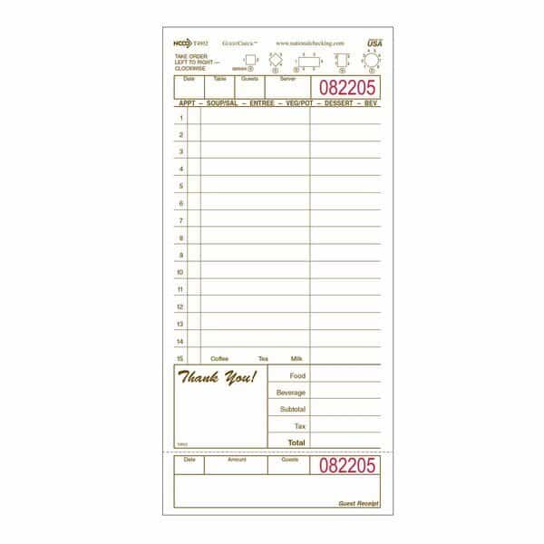 Guest Check Cardboard 1Pt,15 Line,PK2000, Mfr#: T4932SP, NCC