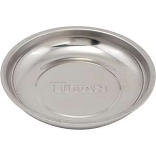 Magnetic Tool Tray, 5-7/8 in Dia Round, Stainless Steel, Non-Marring Base