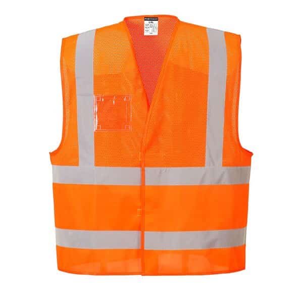 Hi-Vis Mesh Vest, Med Small/Medium Class 2 , Hook and Loop 2 Pockets, ID Window