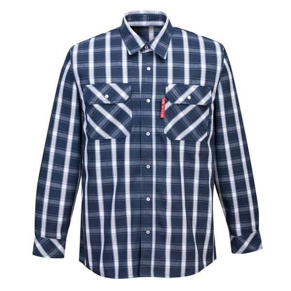 Men FR Plaid Shirt, Button, Navy, Small