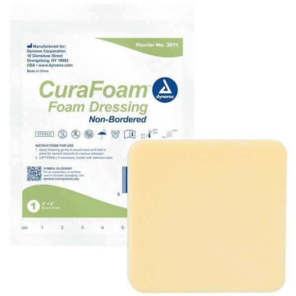 CuraFoam Foam Dressing-2x2",PK120, Mfr#: 3011, DYNAREX