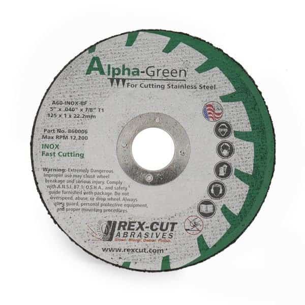 Alpha Green Cut Off Wheel 5 x .040 x 7/8, Mfr#: 860006, REX CUT