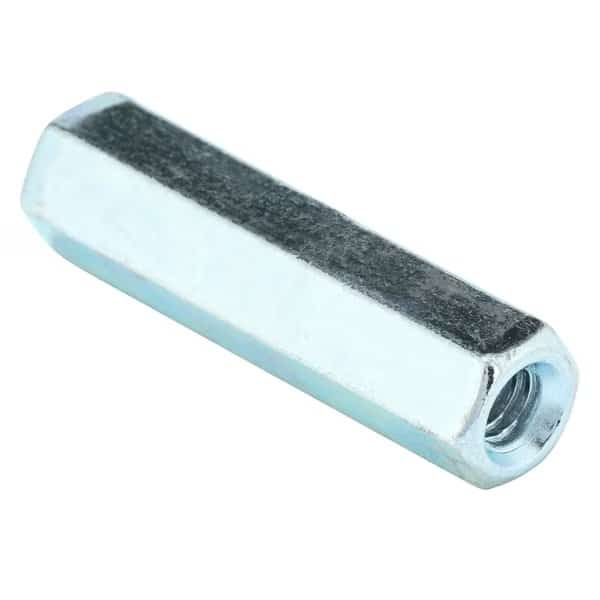 Coupling Nut, 1/4"-20, Steel, Grade A, Zinc Plated, 1-3/4 in Lg, 7/16 in Hex Wd, 10 PK