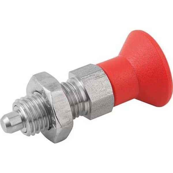 Indexing Plunger Red D1= M06X0, 75, D=3, Style B, Non-Lockout w Locknut, Stainless Steel Hardened