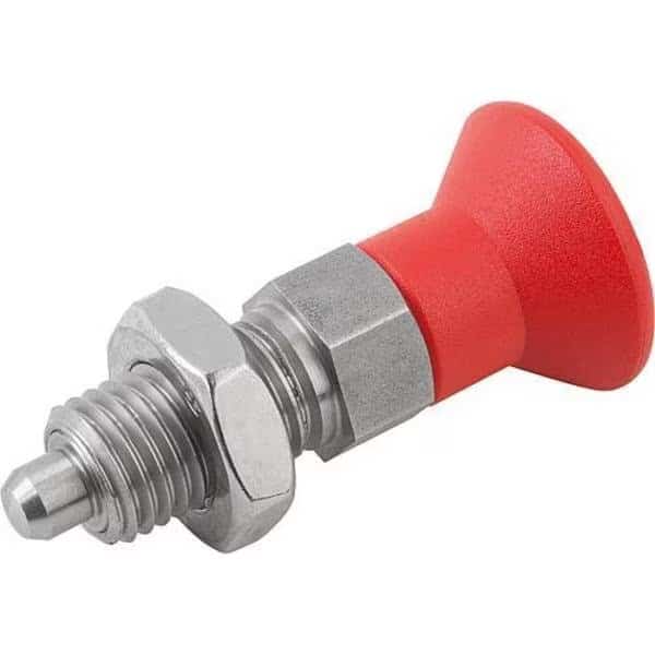 Indexing Plunger Red D1= M20X1, 5, D=12, Style B, Non-Lockout w Locknut, Stainless Steel Not Hardened