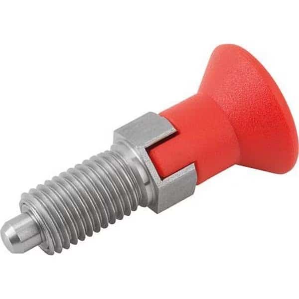 Indexing Plunger Red D1= 1/4-28 D=3, Style C, Lockout Type wo Locknut, Stainless Steel Not Hardened