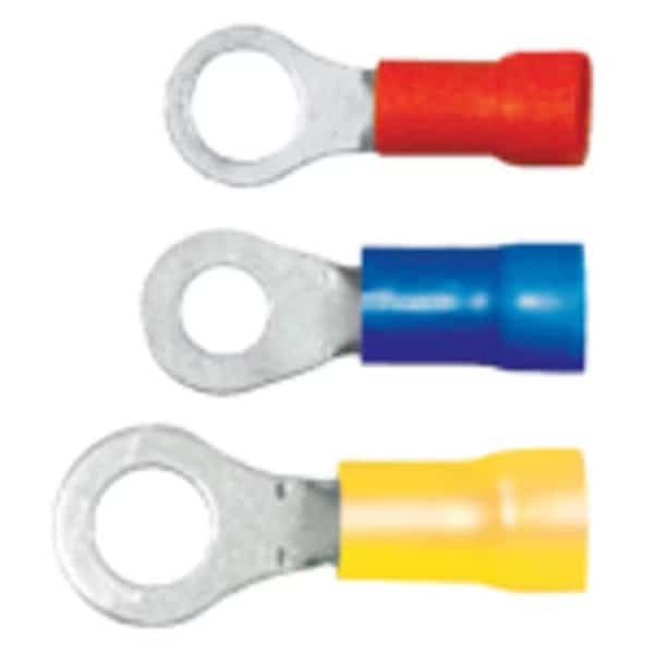 Ring Terminal, #10 Stud Size, 8 AWG, 600 V, PVC Insulated, 100 PK