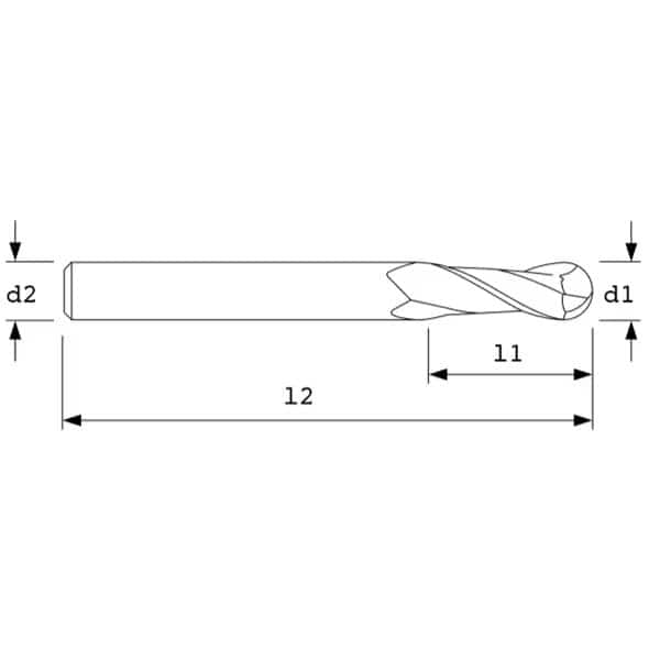 End Mill, XL Ball, 30Hlx, 2FL, 1/2"D, Unctd