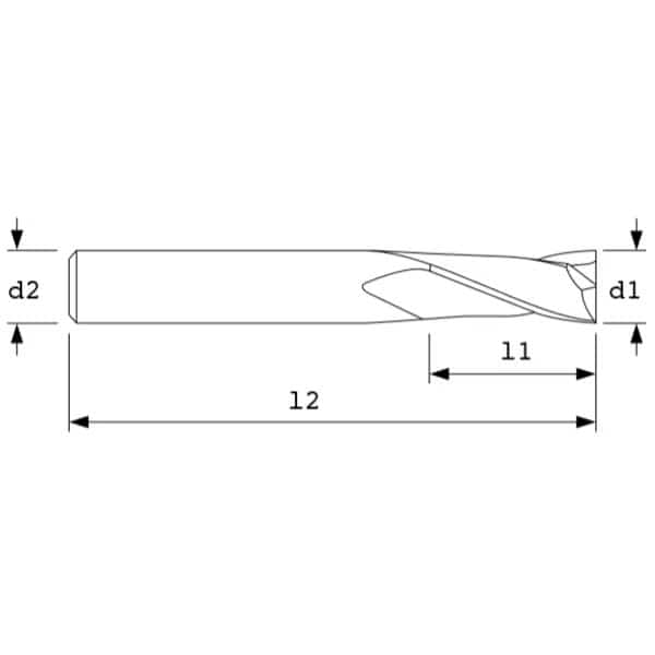 End Mill, Std Sq, 30Hlx, 2FL, 1"Dia, Zrn